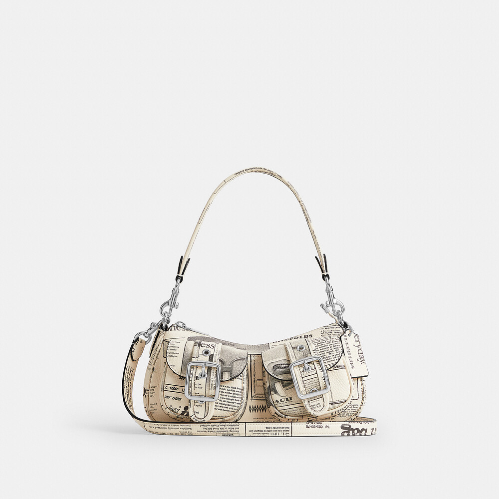 Coach Ashton Shoulder Bag With Newspaper Print NWT Color Chalk/Silver